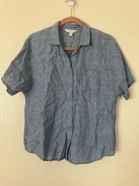 Garnet Hill Blue Linen Button Down Shirt, 10